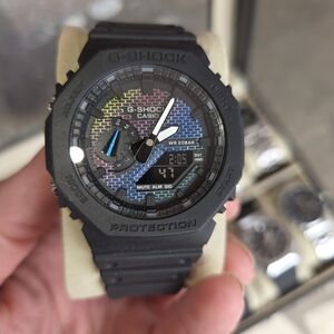 G-Shock Black Watch with Multicolor Rainbow Dial Accents